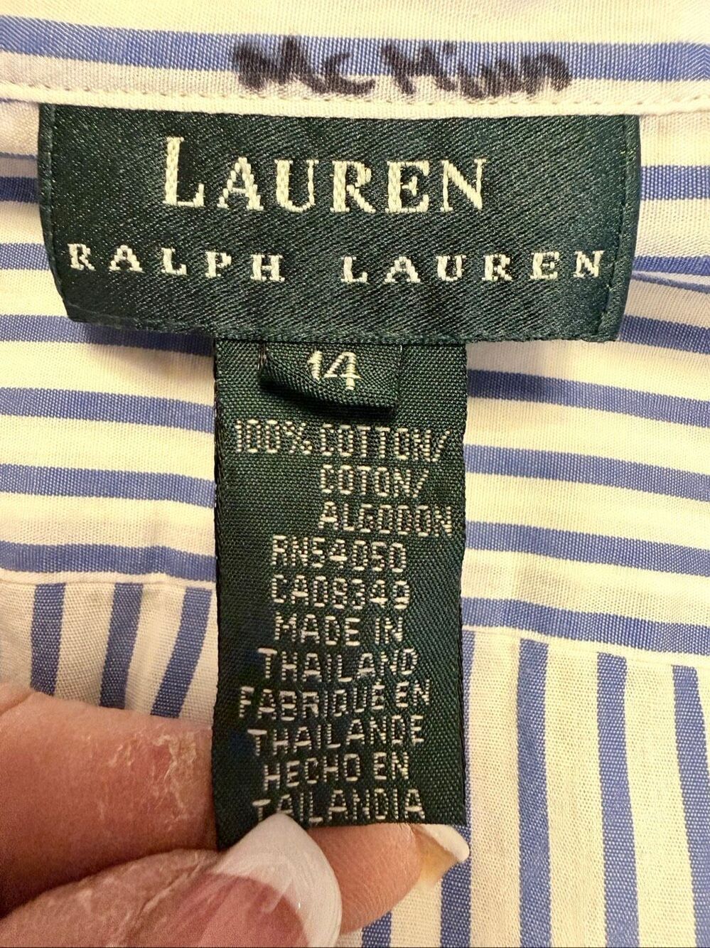 Lauren Ralph Lauren Vertical Stripe Button Front Blouse Large Vintage Crest - Picture 10 of 11